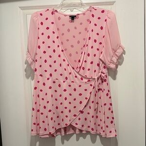Torrid Pink Lip Print Wrap Blouse